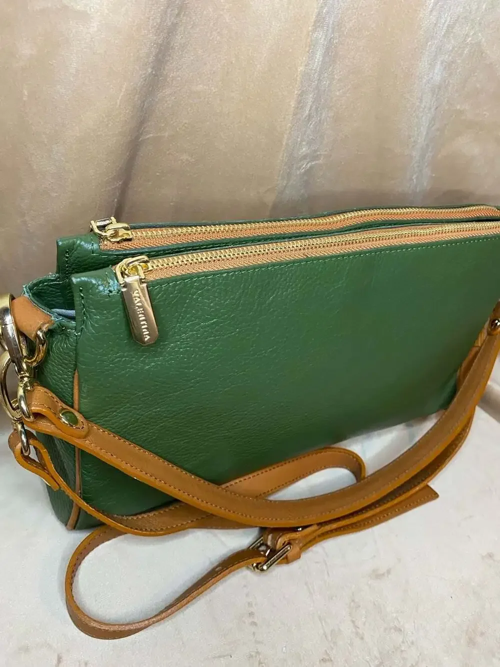 Valentina Green and Tan Crossbody Bag